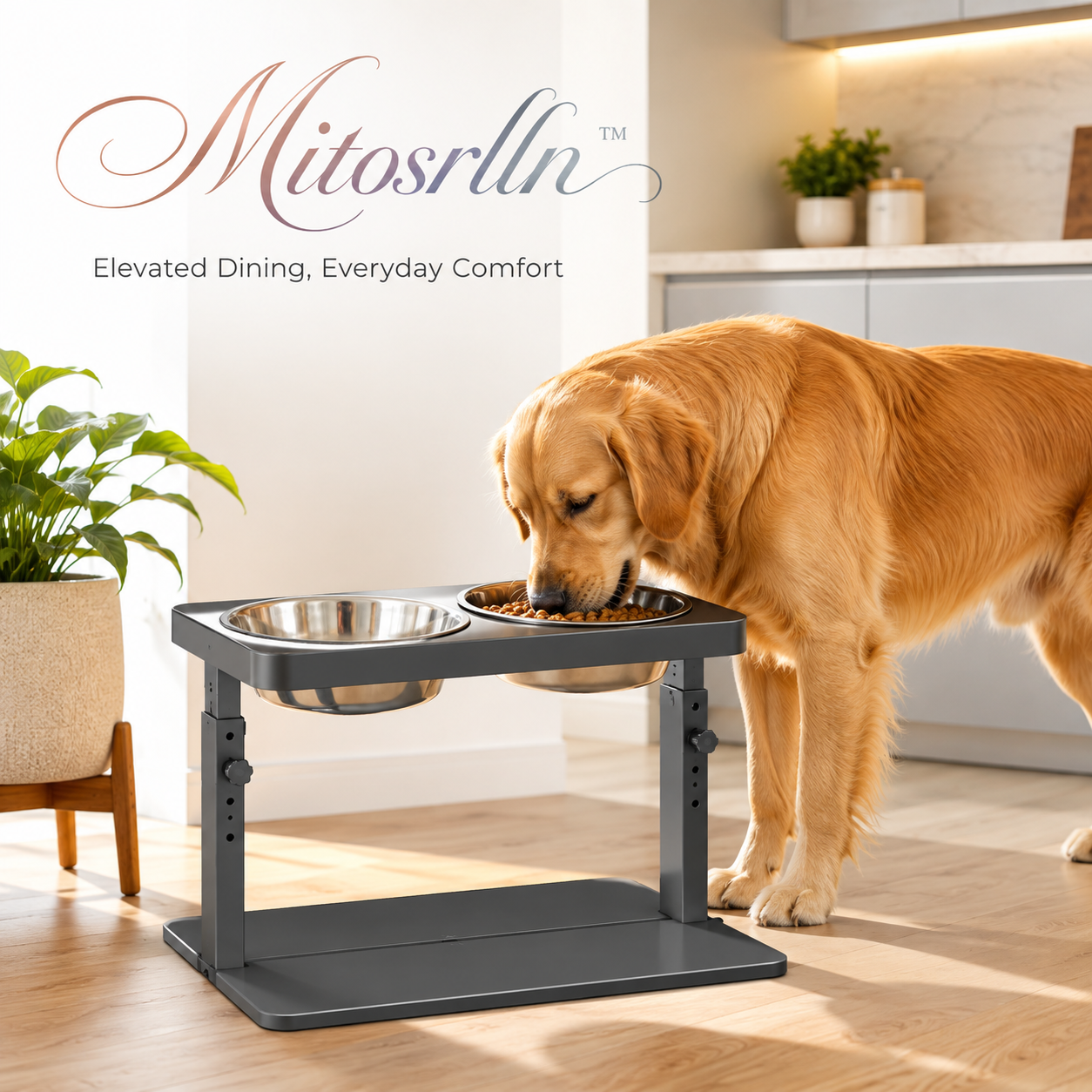 Mitosrlln™ Premium Elevated Dog Bowl Stand, Adjustable Raised Pet Food Bowls, Modern Wooden Feeding Station for Small Medium Large Dogs & Cats