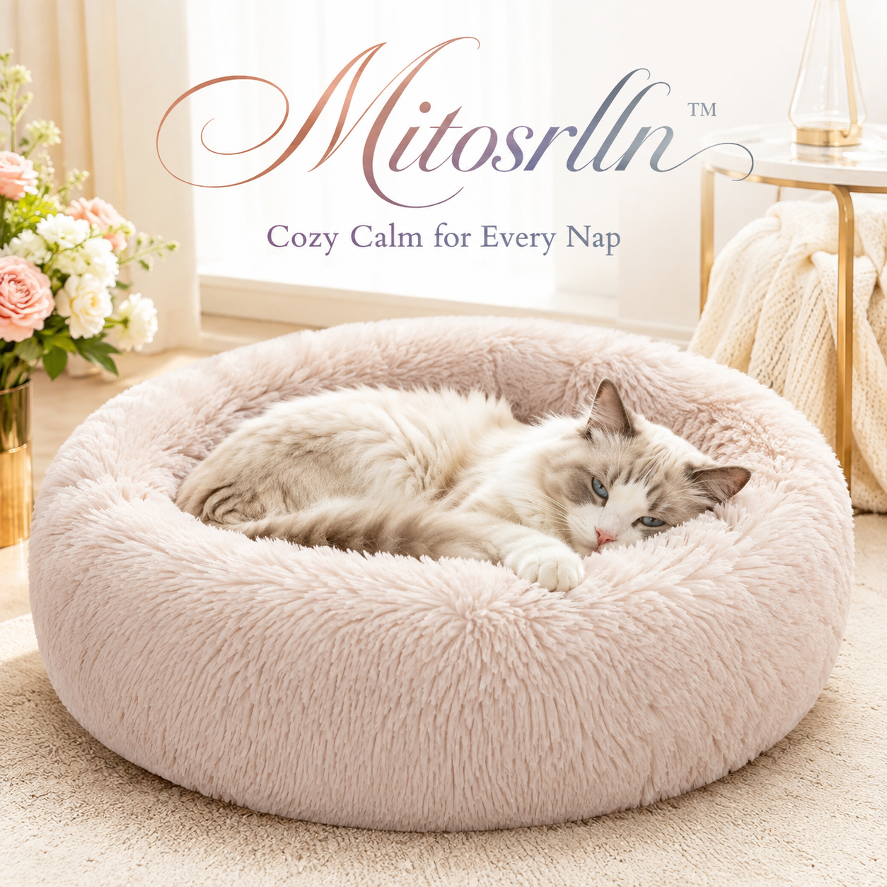 Mitosrlln™ Cozy Donut Dog Bed, Calming Round Cat Bed, Soft Plush Pet Sleeping Cushion, Washable Puppy & Kitten Lounger