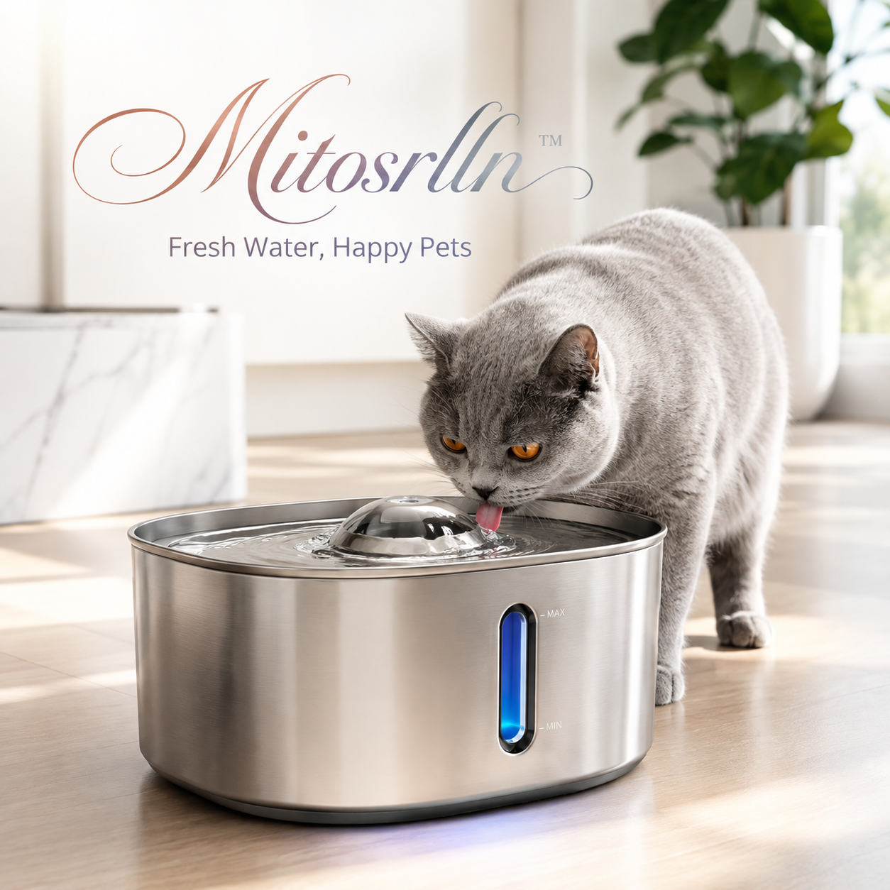 Mitosrlln™ Automatic Cat Water Fountain, Stainless Steel Pet Drinking Fountain, Quiet Fresh Water Dispenser for Cats & Small Dogs