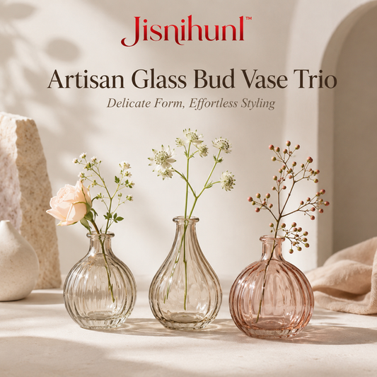 Jisnihunl™ Artisan Glass Bud Vase Trio – Small Flower Vases, Minimalist Table Centerpiece, Shelf Decor, Modern Home Accent Set
