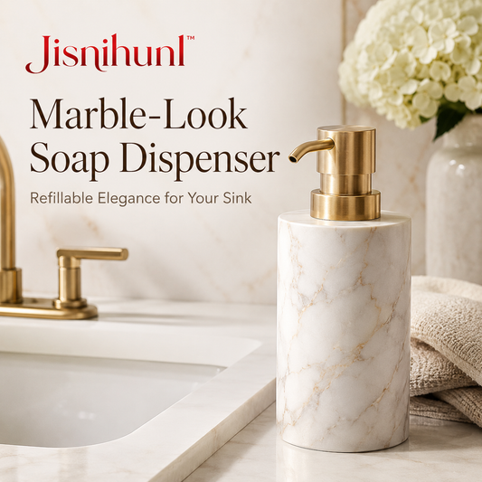 Jisnihunl™ Marble-Look Soap Dispenser – Refillable Bathroom Soap Pump, Kitchen Sink Dispenser, Lotion Bottle, Luxury Countertop Accessory