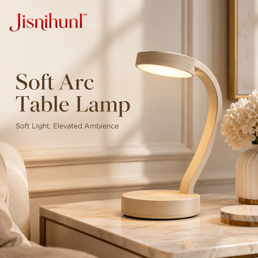 Jisnihunl™ Soft Arc Table Lamp – Small Bedside Lamp, Modern Nightstand Light, Cozy Desk Lamp, Warm Ambient Home Lighting