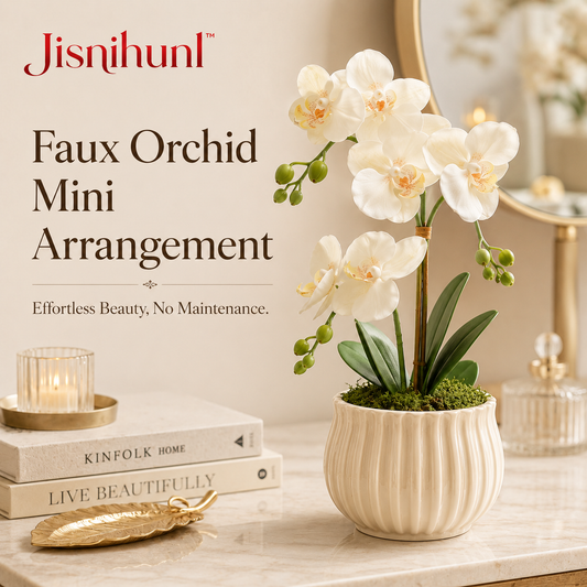 Jisnihunl™ Faux Orchid Mini Arrangement – Realistic Artificial Flower Decor, Small Desk Plant, Bathroom Shelf Decor, Maintenance-Free Home Accent