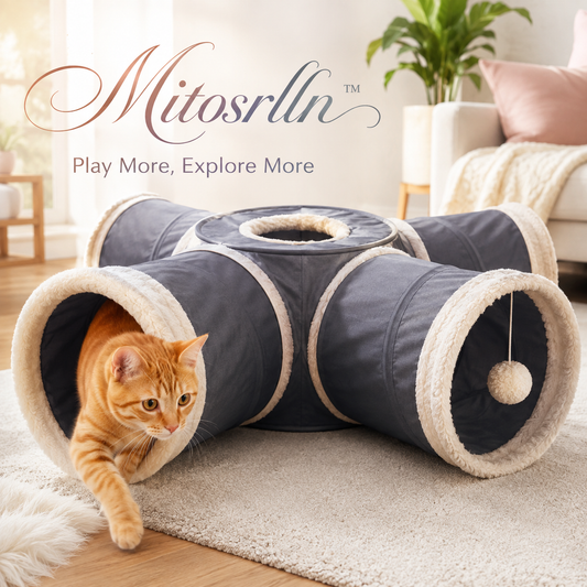 Mitosrlln™ Interactive Cat Tunnel Toy, Foldable Pet Play Tunnel, Crinkle Sound Cat Activity Center with Hanging Ball