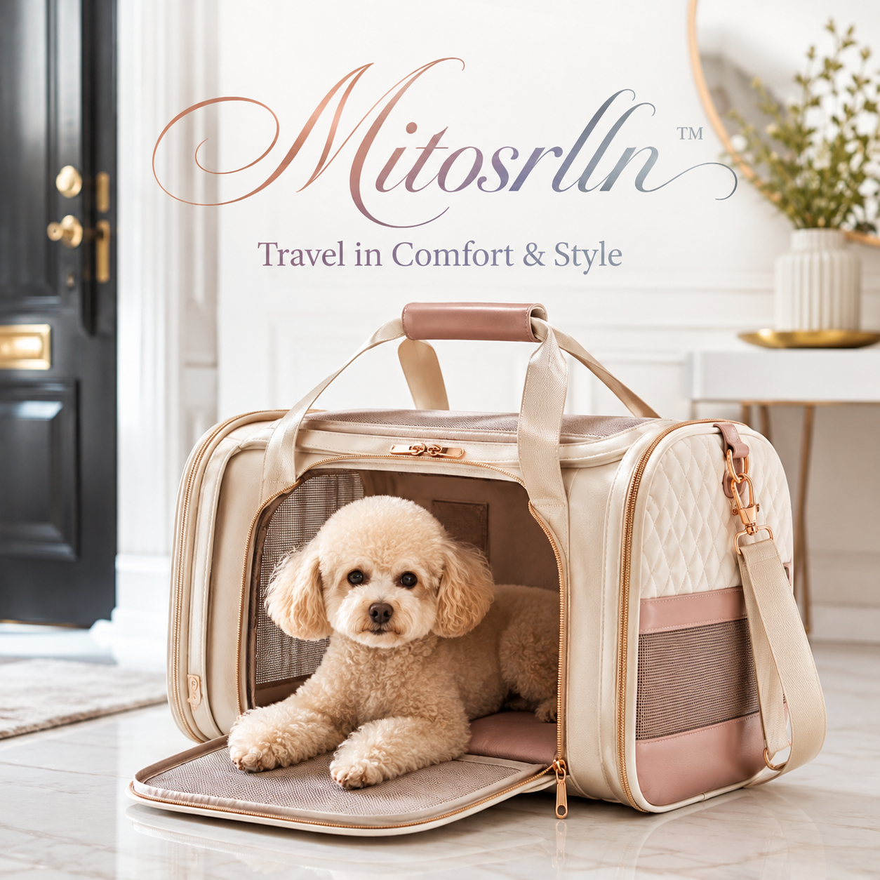 Mitosrlln™ Luxury Pet Carrier Bag, Breathable Small Dog & Cat Travel Tote, Portable Airline Style Pet Carrying Bag