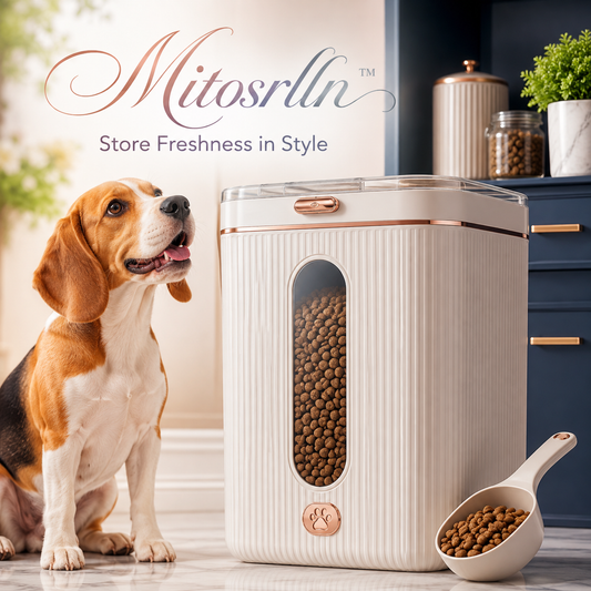 Mitosrlln™ Pet Food Storage Container, Airtight Dog Food Storage Bin, Pet Treat Organizer with Measuring Scoop