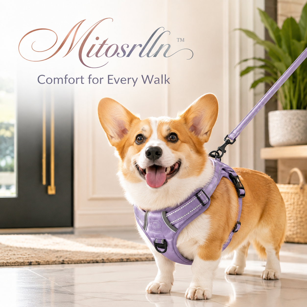 Mitosrlln™ Reflective Dog Harness, Adjustable No Pull Pet Vest, Comfortable Puppy Walking Harness with Leash Attachment